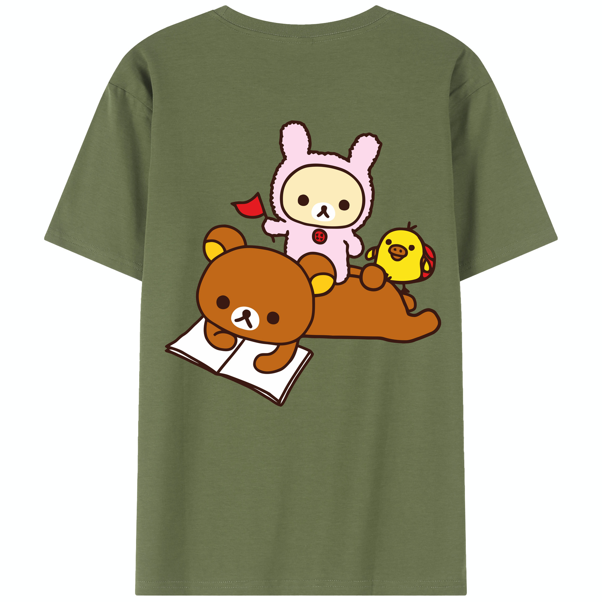 （画像用） リラックマ リラックマ キイロイトリ Rilakkuma Korilakkuma Kiiroitori 綿100％半袖Tシャツ（背面プリント）